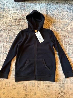 NEW Manguun black fleece zip up jacket, Boys Medium